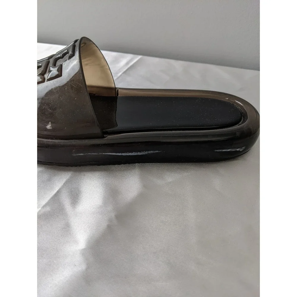 Tory Burch Bubble Jelly Slide Sandal Black‎ Womens Size 6B Double T Logo Slip On